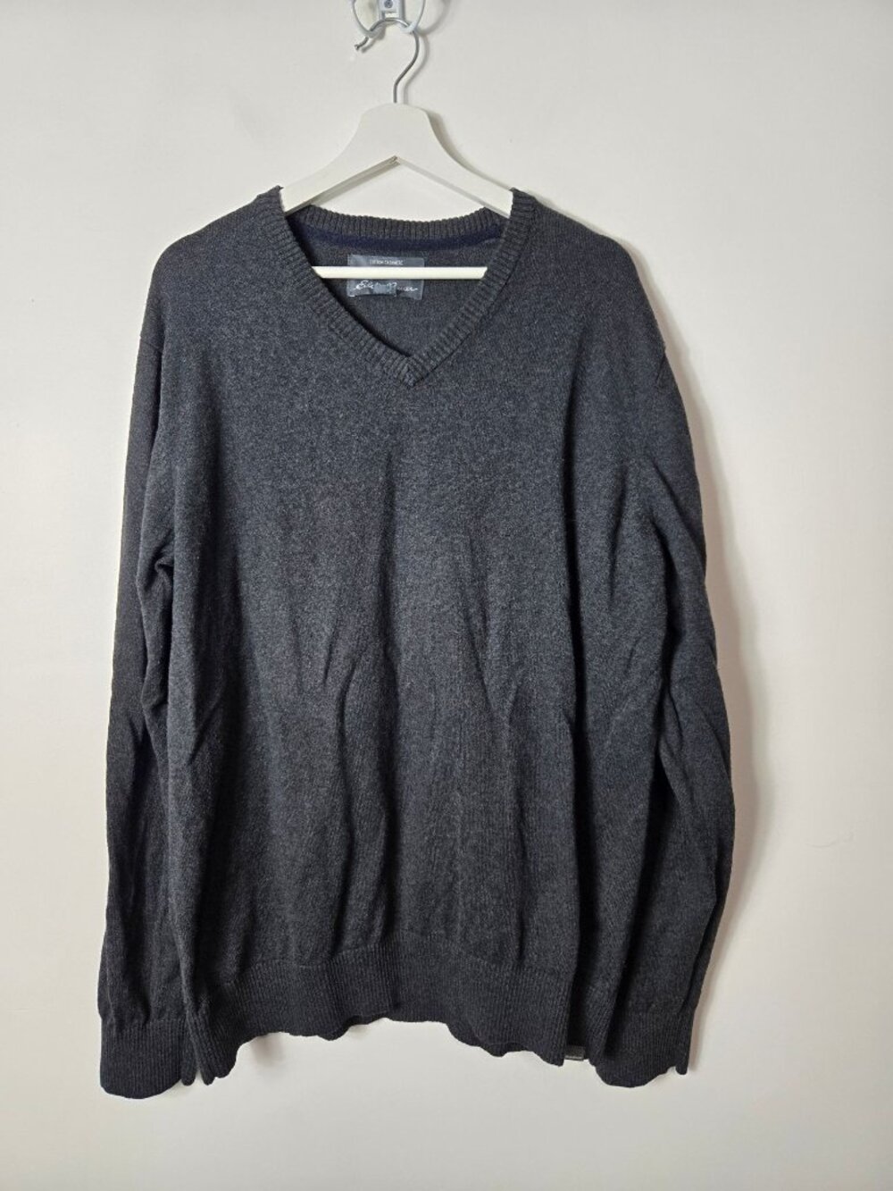 Eddie Bauer Men's Size XL Tall Cotton Cashmere Gray V-Neck Pullover Sweater